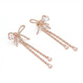 Rose Gold Bow Tassel Earrings – Cubic Zirconia Dangle Drop Earrings for Women