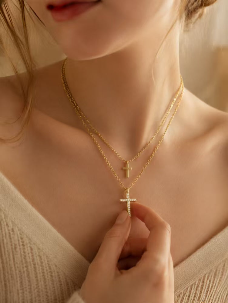 Double Cross Gold Necklace Designed to Inspire