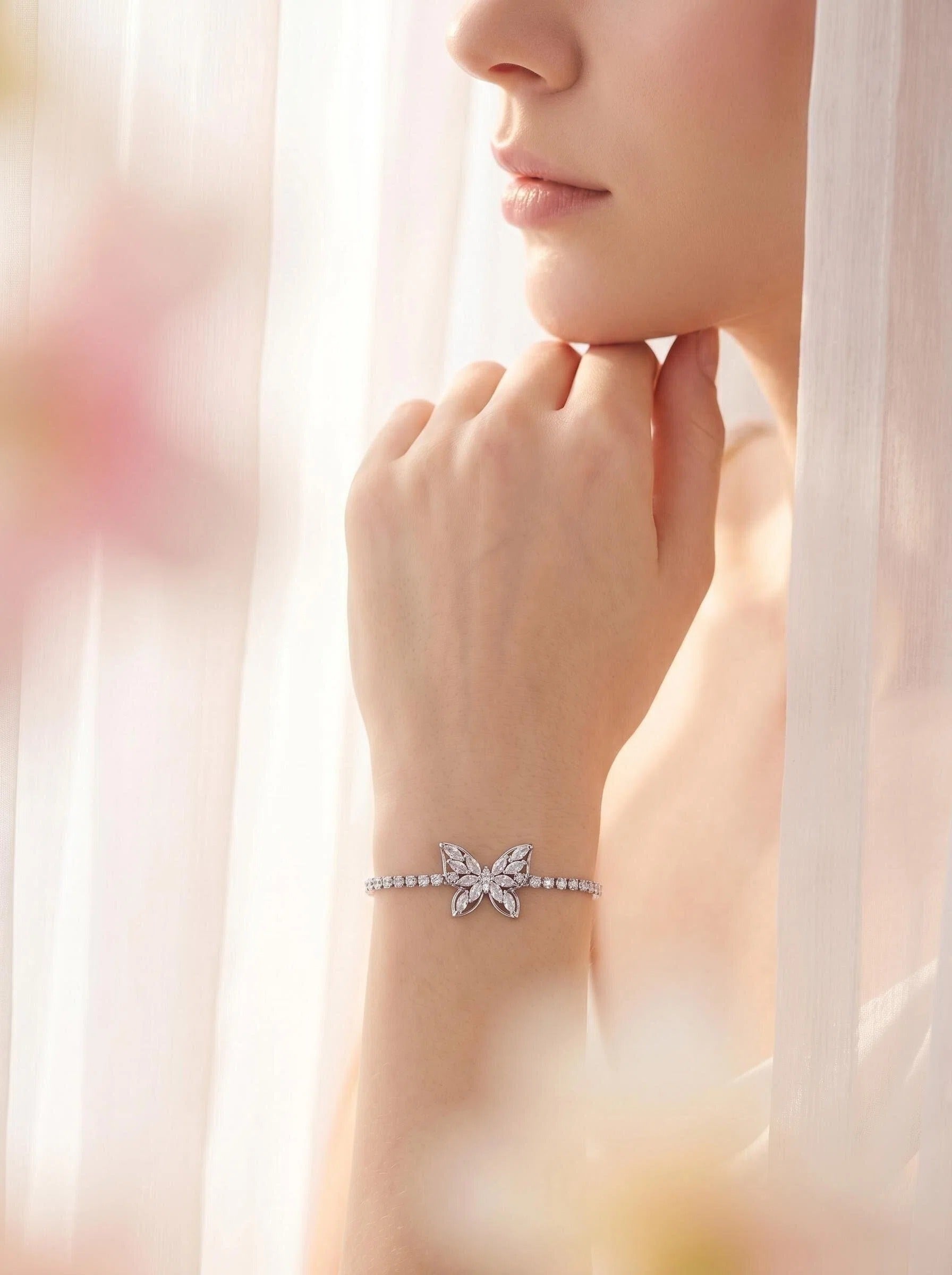 Crystal Butterfly Slider Bracelet – Elegant Adjustable Jewelry for Women