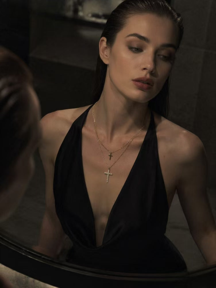 Double Cross Gold Necklace Designed to Inspire
