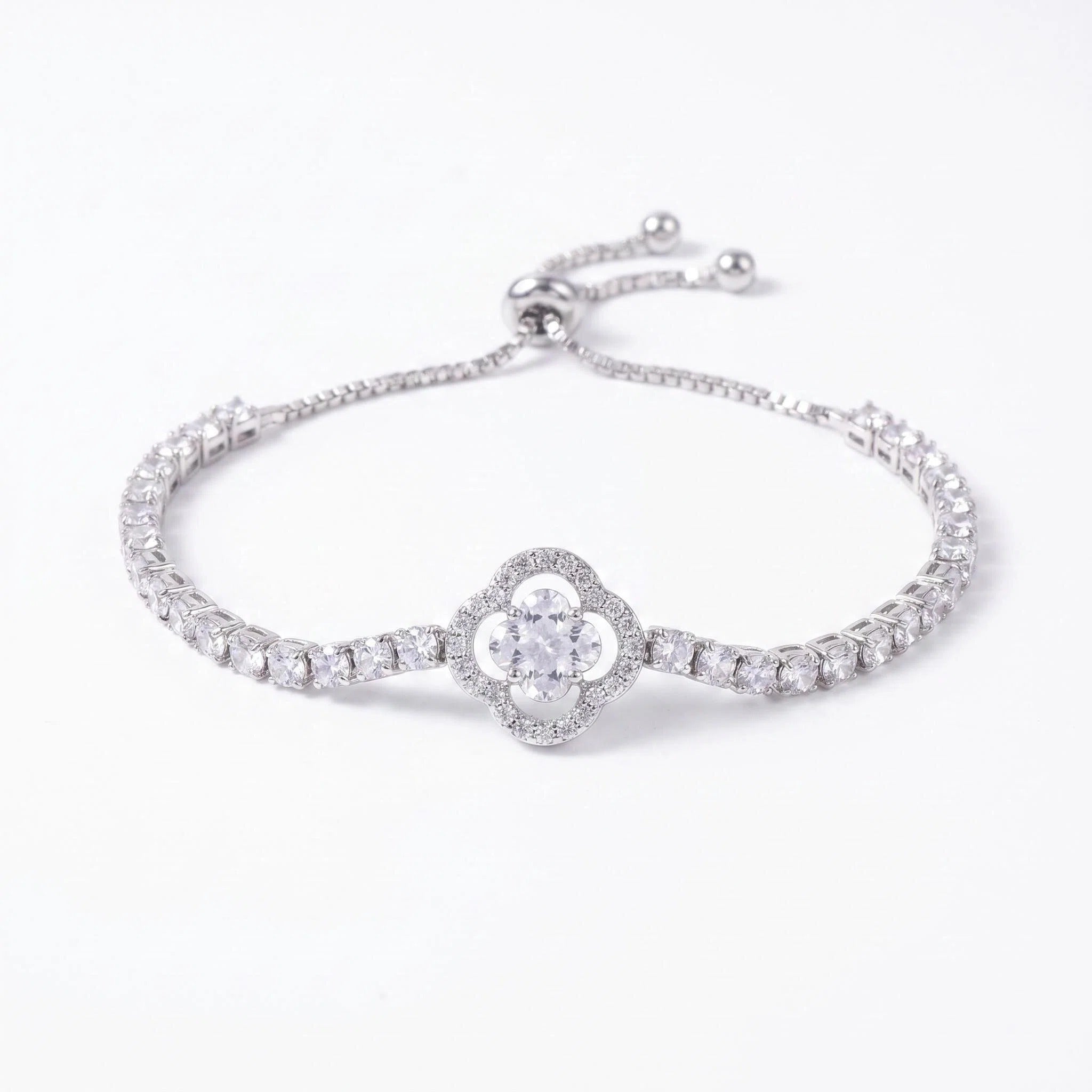 Sparkling Four Leaf Clover Bracelet with Zircon Stones