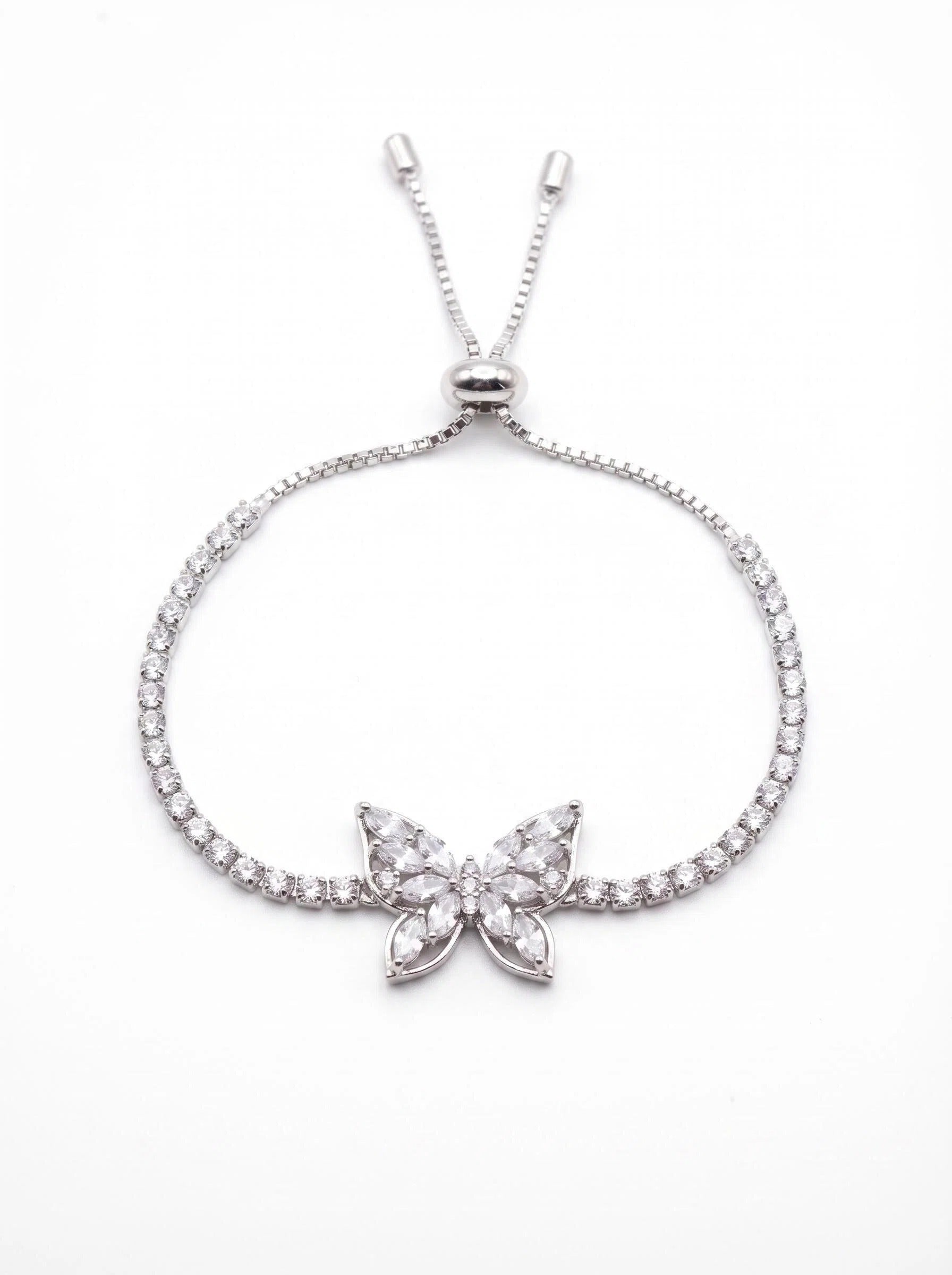 Crystal Butterfly Slider Bracelet – Elegant Adjustable Jewelry for Women