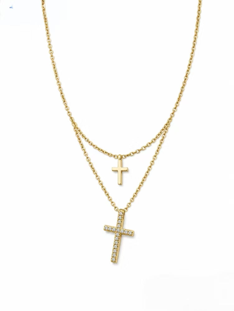Double Cross Gold Necklace Designed to Inspire